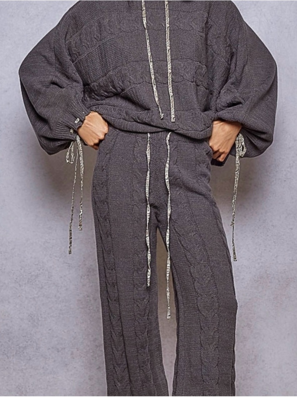 POL Charcoal Gray Cable-Knit Hoodie Sweater Set - Picture 8 of 10